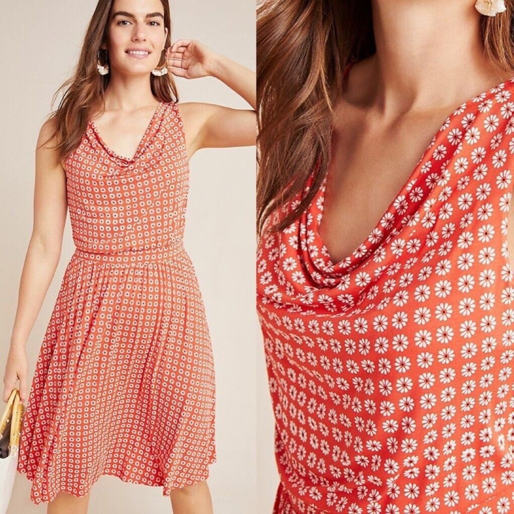 Anthropologie Maeve Floral Coral Dress